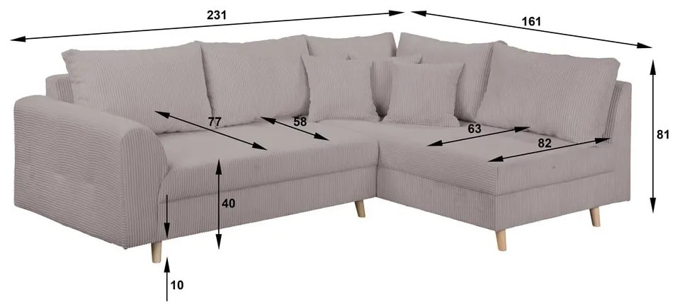 Sivá menčestrová rohová pohovka (pravý roh) Ariella – Ropez