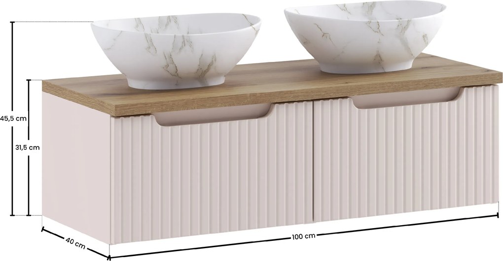 Comad Kúpeľňová skrinka s doskovými umývadlami set Nova Cashmere 100 kašmír/dub coast evoke