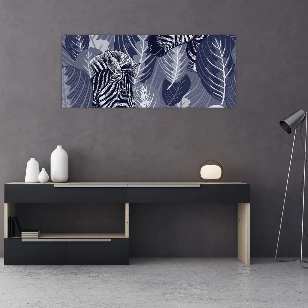 Obraz - Modré zebry (120x50 cm)