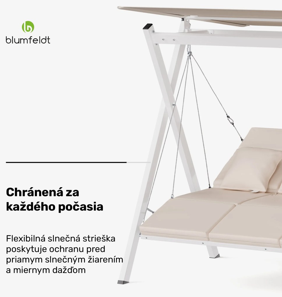 Blumfeldt FlexiSwing hollywoodska hojdačka 4-miestna Nastaviteľné operadlo + slnečná strieška, odolná voči poveternostným vplyvom