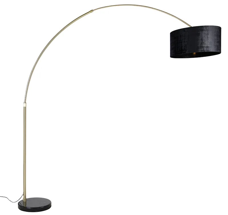 Oblúková lampa mosadz s čiernym textilným tienidlom čierna 50 cm - XXL