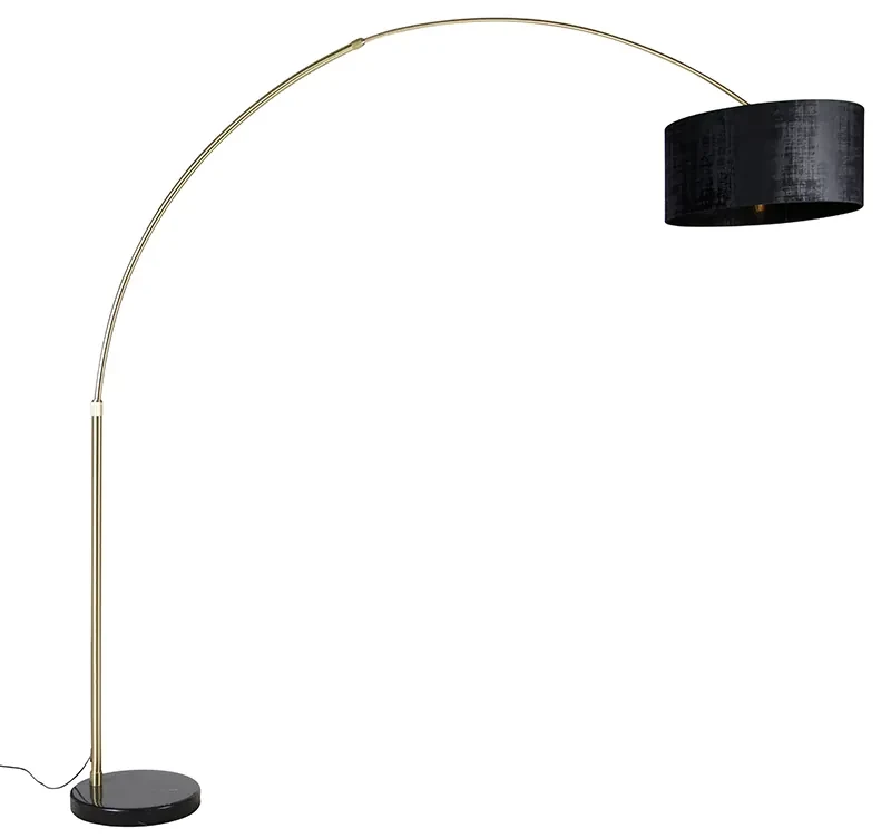 Oblúková lampa mosadz s čiernym textilným tienidlom čierna 50 cm - XXL