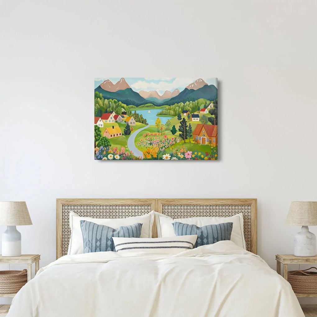 Obraz - Dedina v horách (90x60 cm)