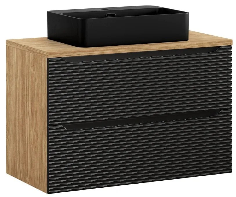 Kúpeľňová skrinka Ocean II s doskou a umývadlom 90 cm čierna/dub olejovaný