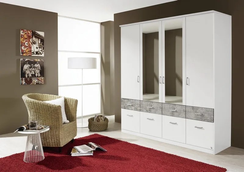 Šatníková skriňa Bremen, 181 cm, biela/šedý betón