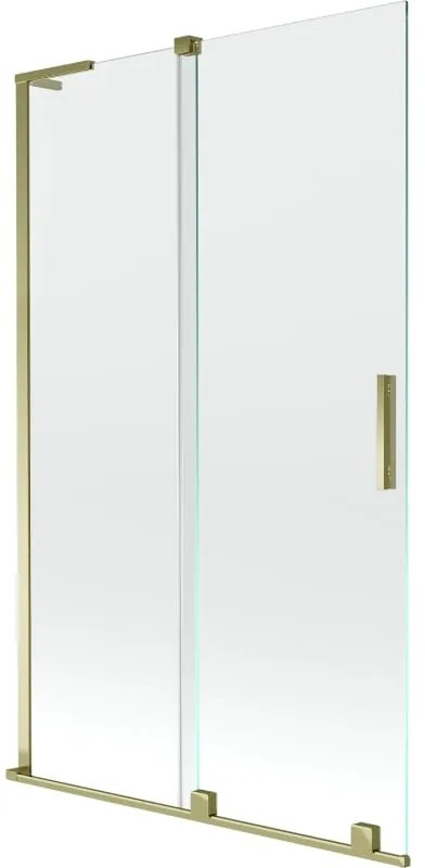 Mexen Velar L, 2-krídlová posuvná vaňová zástena 110 x 150 cm, 8mm číre sklo, zlatý lesklý profil, 896-110-003-01-50