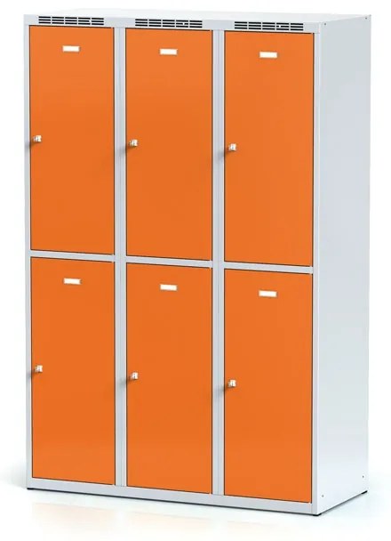Alfa 3 Šatníková skrinka s úložnými boxami, 6 boxov, 1800 x 1200 x 500 mm, otočný zámok, oranžové dvere