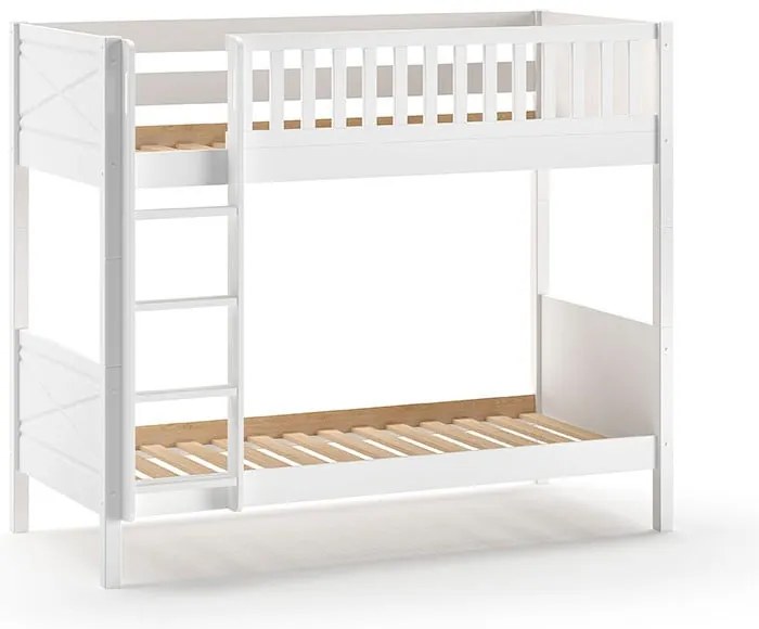 Biela poschodová detská posteľ z borovicového dreva s úložným priestorom 90x200 cm SCOTT – Vipack