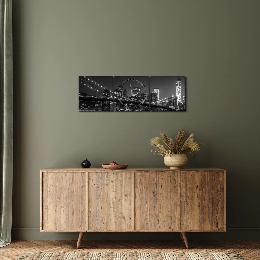 Obraz Brooklyn mosta v New Yorku (s hodinami) (90x30 cm)