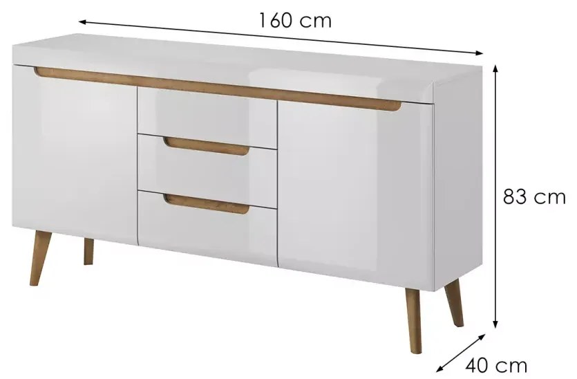 Komoda Nordi 160 cm so zásuvkami biela/dub Riviéra