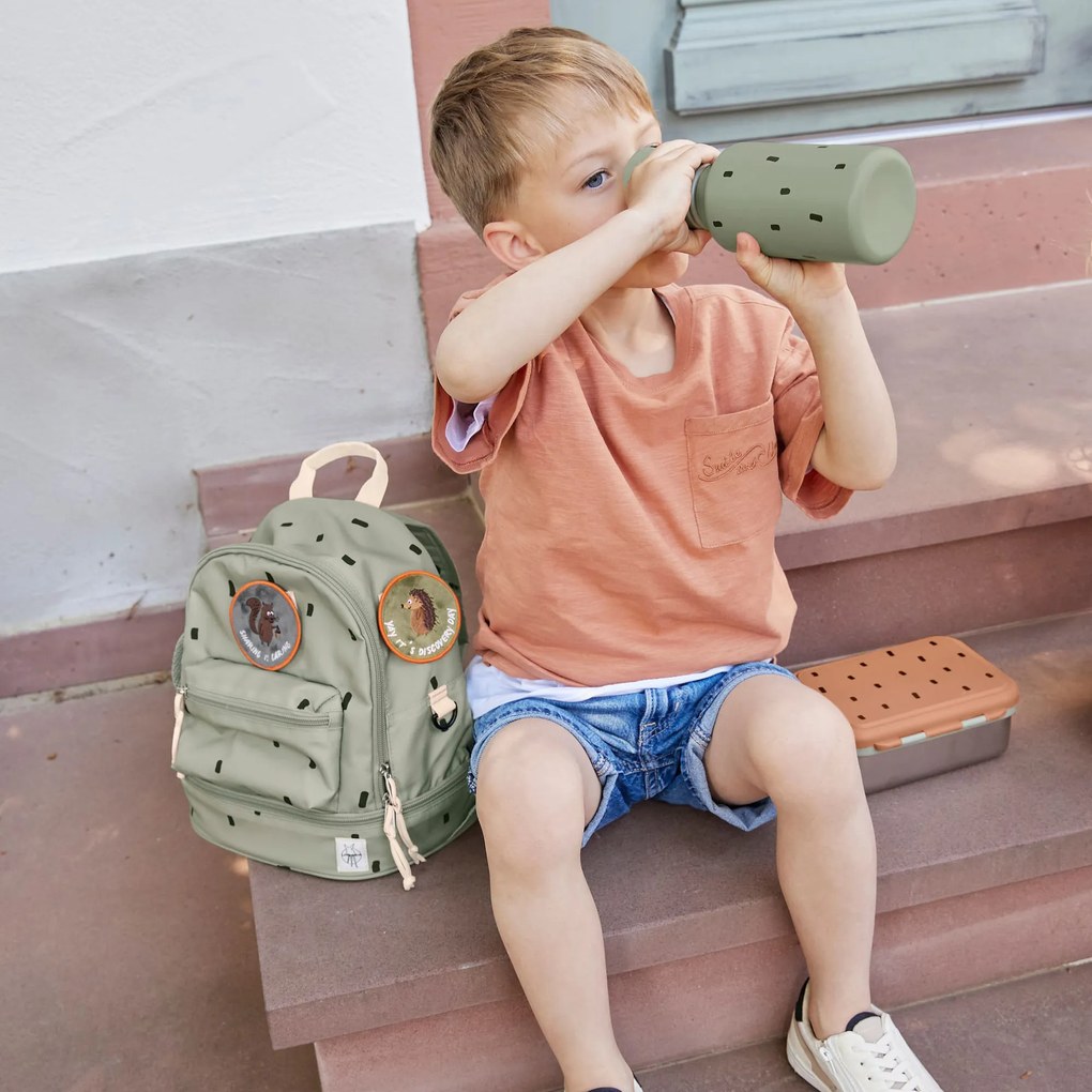 Antikorová fľaša na pitie - Happy Prints light olive