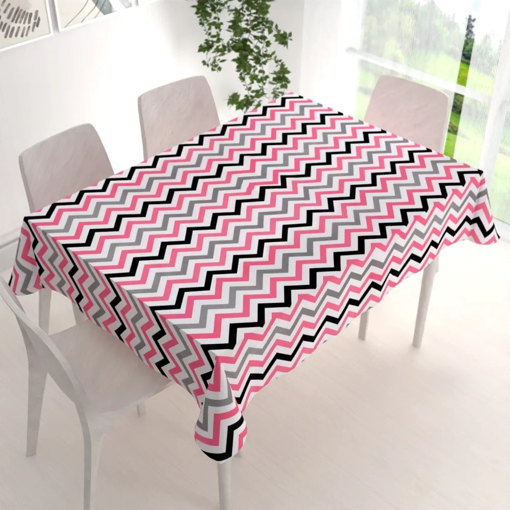 Biante Bavlnený obdĺžnikový obrus Sandra SA-377 Ružovo-sivo-čierne cik-cak pásiky 80x120 cm
