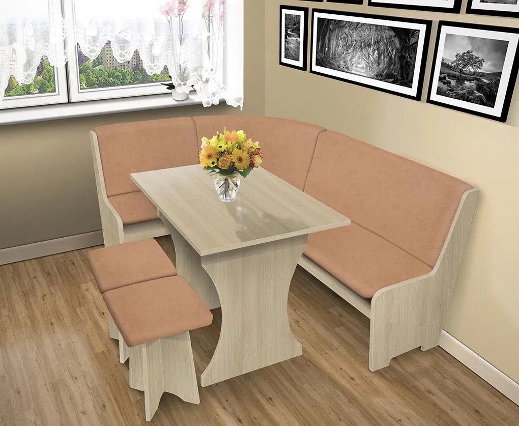 Nabytekmorava Jedálenská rohová lavica sa štokrlemi a stolom farba lamina: Antracit, čalúnenie vo farbe: Alova béžová