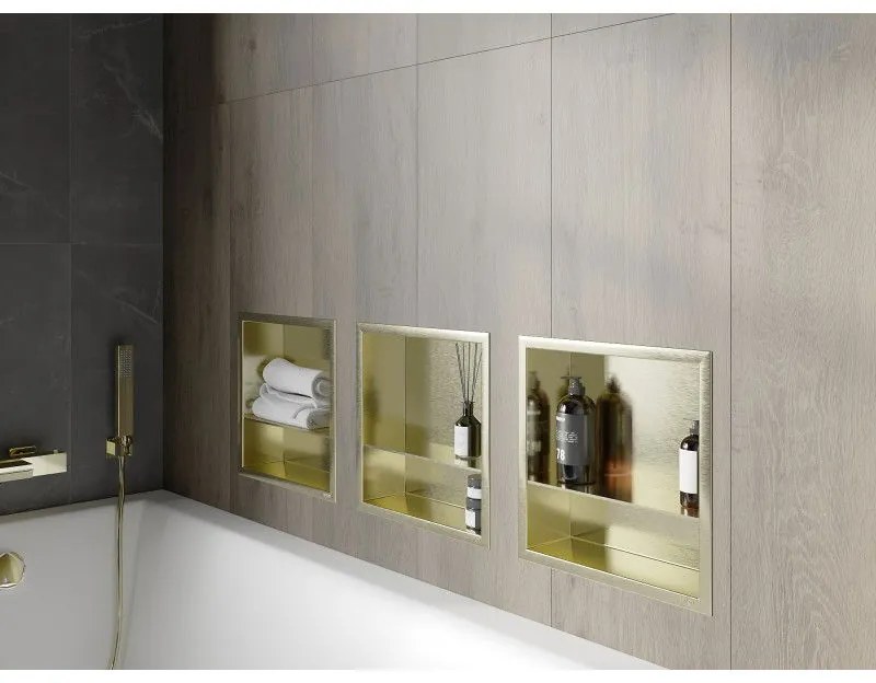 Mexen X-Wall-R, polička na zapustenie na obklad s golierom 30 x 30 cm, zlatá , 1950303010S