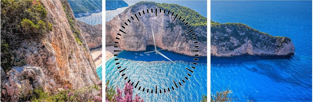 Obraz - Pláž Navagio, Grécko (s hodinami) (90x30 cm)