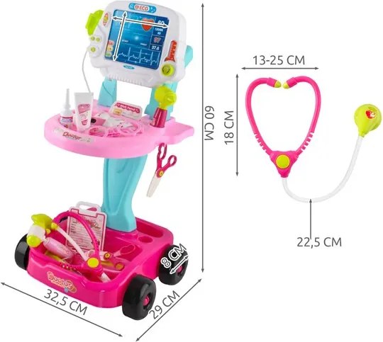 ISO Trade Detský lekársky vozík 18 prvkov – vzdelávacia sada so zvukom a svetlom, prenosný