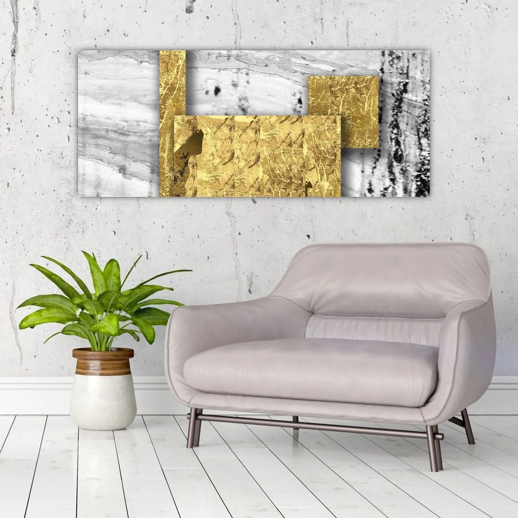 Obraz - Zlaté štvorce N⁰1 (120x50 cm)