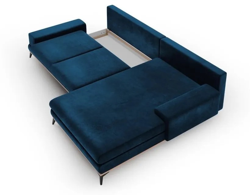 Kráľovskymodrá rozkladacia rohová pohovka so zamatovým poťahom Windsor & Co Sofas Astre, pravý roh