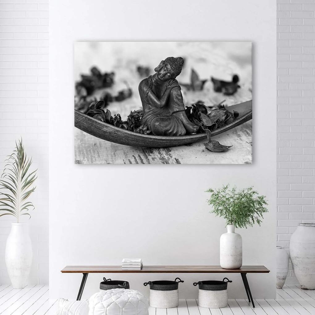 Gario Obraz na plátne Budha a okvetné lístky - čiernobiely Rozmery: 60 x 40 cm