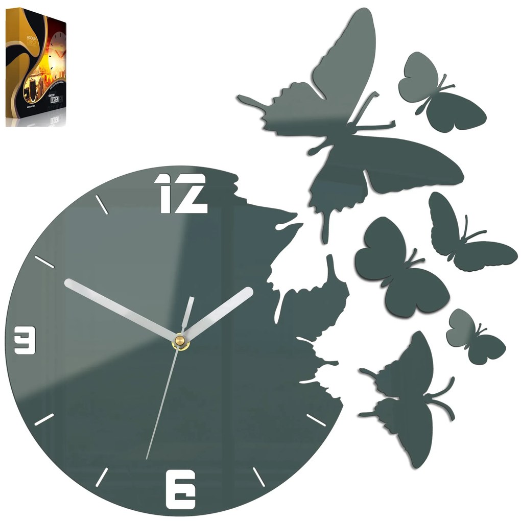 3D nalepovacie hodiny Butterfly tmavosivé