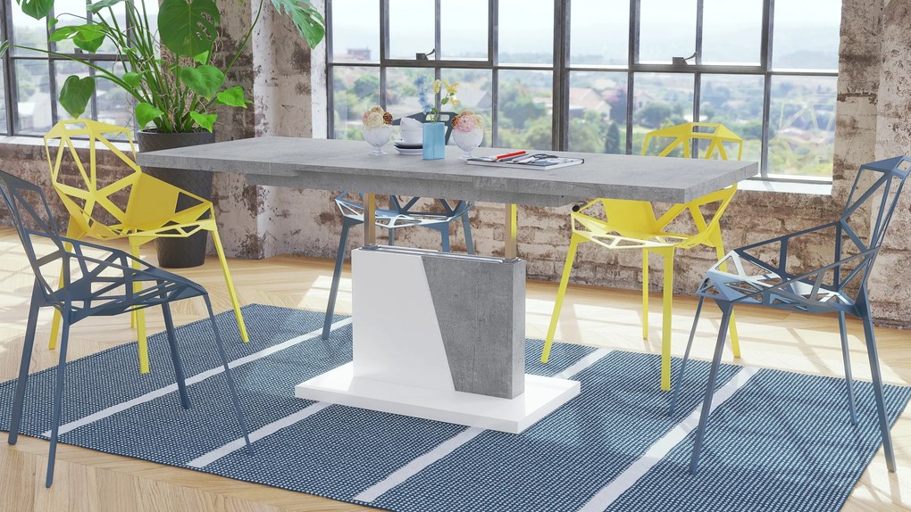 Mazzoni GRAND NOIR betón / biela, rozkladacia, zdvíhací konferenčný stôl, stolík