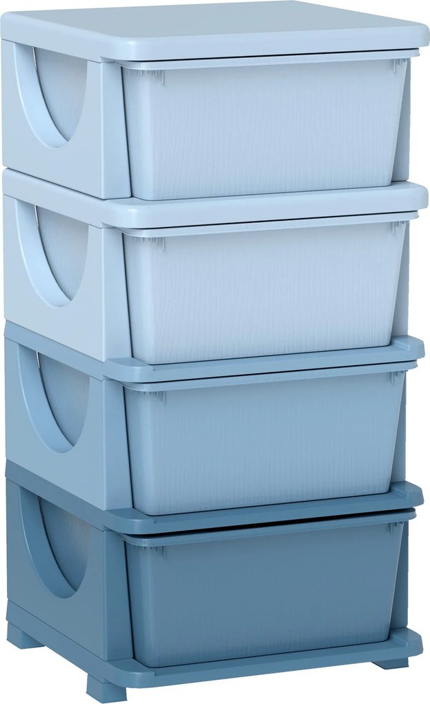 HOMCOM Detská komoda s úložným priestorom, organizér na hračky, box na hračky s štyrmi úrovňami pre detskú izbu 3-6 rokov, Detský nábytok Modrá 37 x 3