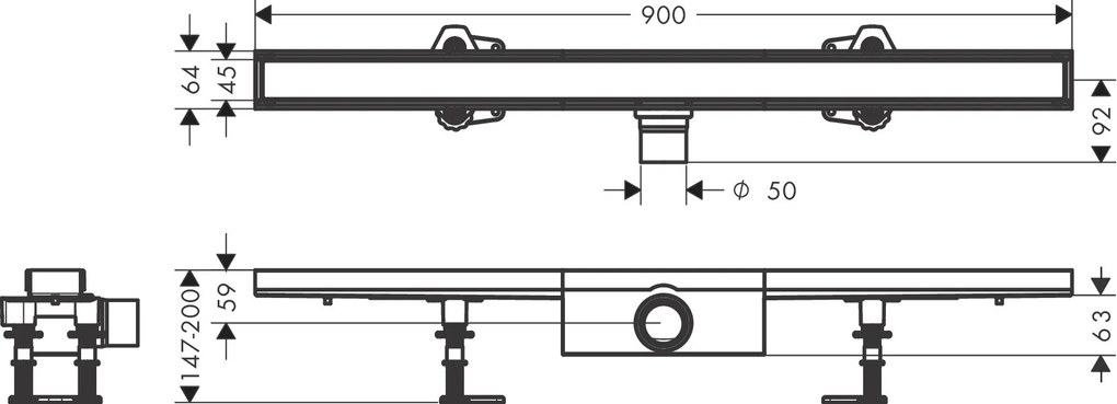 Hansgrohe RainDrain Compact, úplná sada sprchového žľabu 900 pre dlažbu, pre štandardnú inštaláciu, HAN-56181000