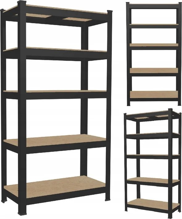 5-ÚROVŇOVÁ POLIČKOVÁ SKRÍŇ 180 x 90 x 30 CM ČIERNA NOSNOSŤ POLIČKY: 175 KG *7361