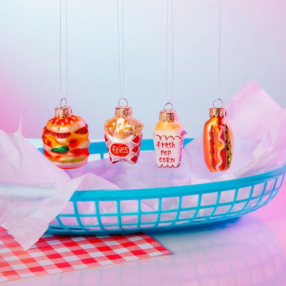 Sklenené vianočné ozdoby v súprave 4 ks Fast Food – Sass & Belle