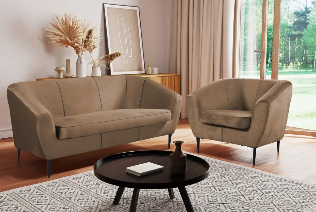 Trojmiestna pohovka Olivio, svele hnedá  zamatová látka