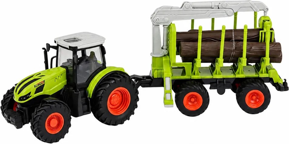 LEAN Toys Diaľkovo ovládaný traktor RC s lesným prívesom a drapákom na drevo v mierke 1:24