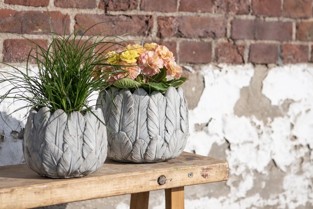 Cementový obal na kvetináč s pierkami Lify - Ø19 * 16 cm
