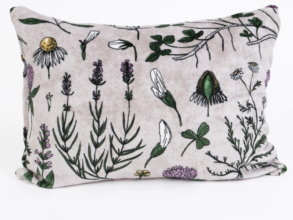 Obliečka na vankúš mikroplyš Exclusive 50 × 70 cm - Herbár svetlo sivý