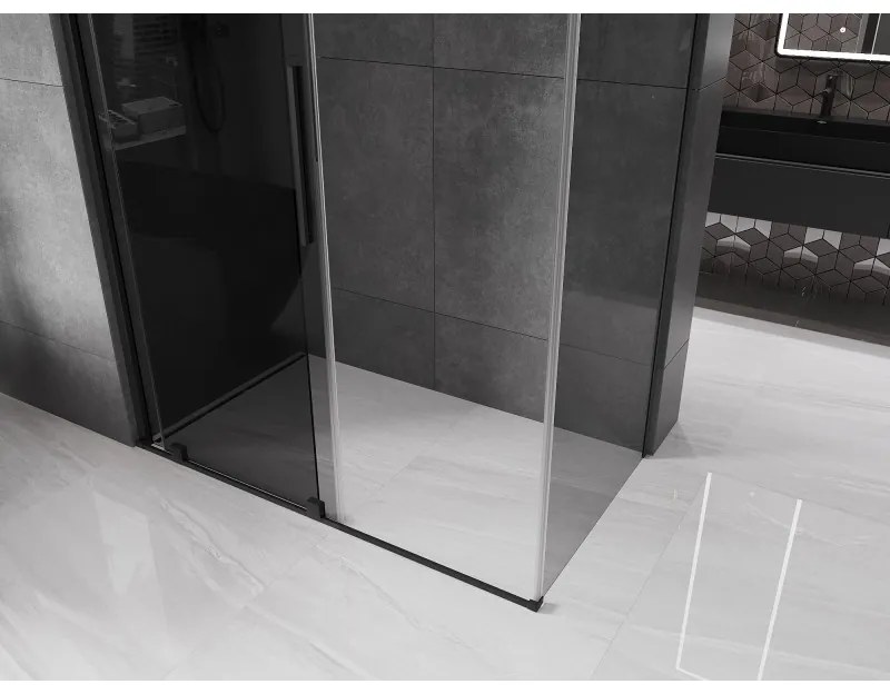 Mexen Velar, sprchový kút s posuvnými dverami 160 x 80 cm, 8mm šedé sklo, čierna matná, 871-160-080-41-70