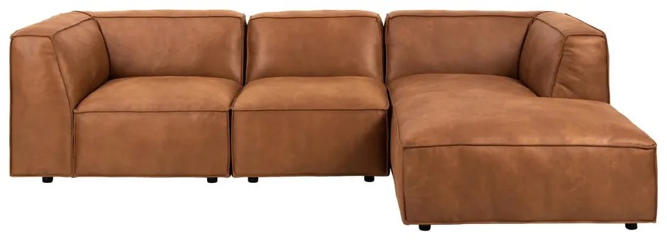 Koňakovohnedá rohová pohovka z recyklovanej kože Bonami Selection Fairfield, pravý roh, 282 cm