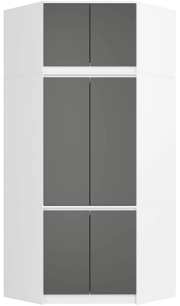 Rohová šatní skříň CLP 100 cm 6D bílá/grafitově šedá