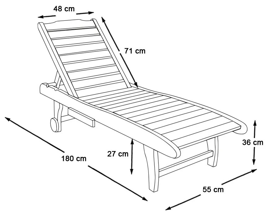 Nastaviteľné drevené ležadlo s vysúvateľným úložným priestorom
