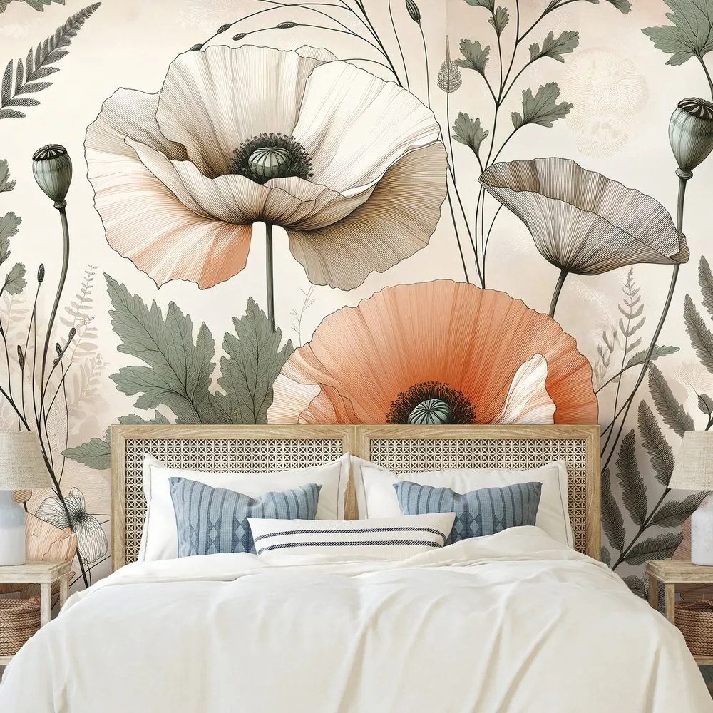 Tapeta pastelové makové kvety