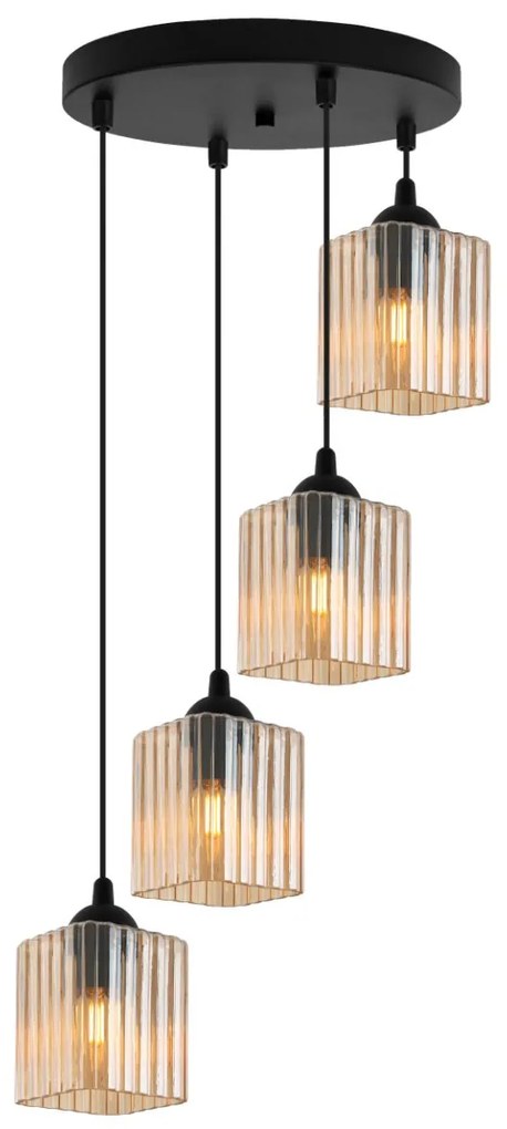 Závesné svietidlo Riffle Square, 4x medové sklenené tienidlo, b, o