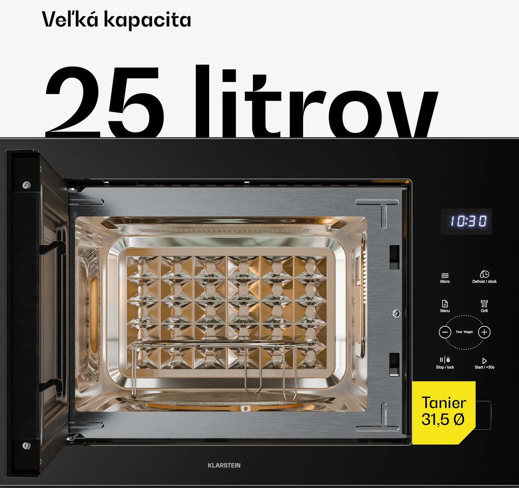 Klarstein Velaire vstavaná mikrovlnná rúra s grilom | 1200 W gril | 850 W mikrovlnka | 60 cm