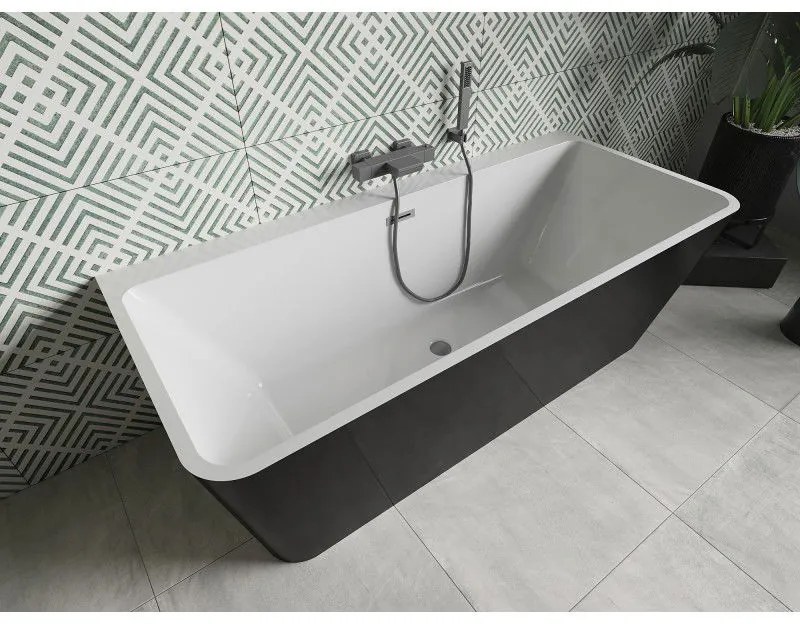 Mexen Volta, voľne stojaca nástenna vaňa 150 x 75 cm, biela-čierna, brúsený grafit prepad, 51131507575-95