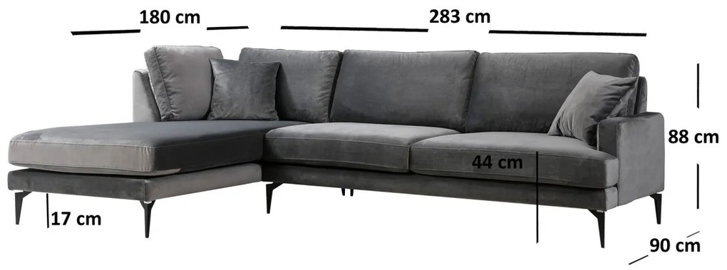 Rohová pohovka Papira antracit vľavo