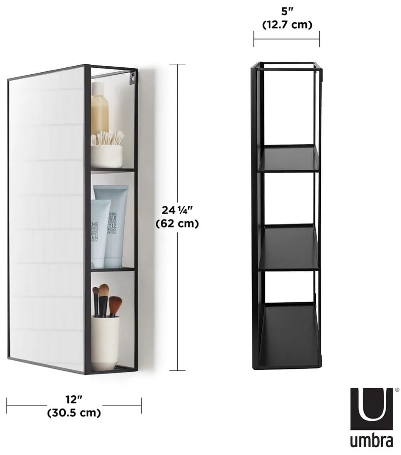 Nástenné zrkadlo s poličkou 30x62 cm Cubiko - Umbra