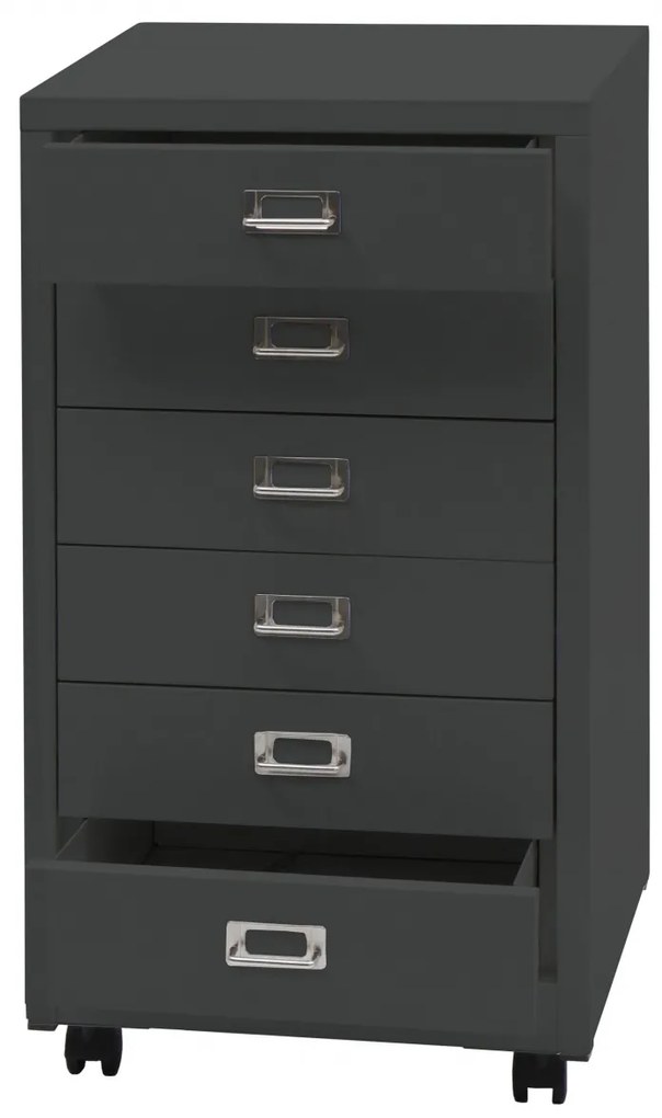 Zásuvková skrinka HWC-L49, kov 75x40x41cm 6 zásuviek - tmavosivá