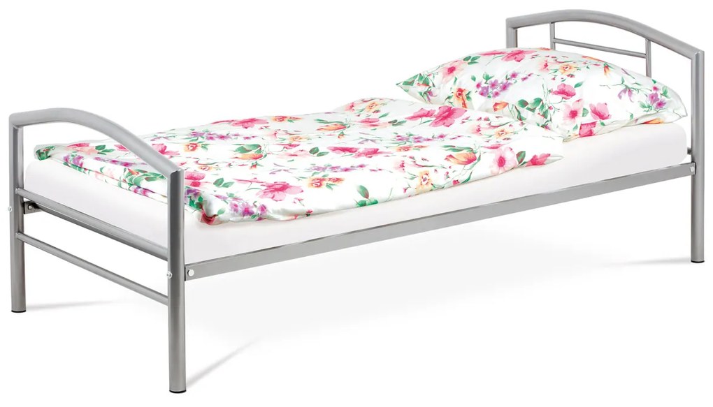 Autronic - postel jednolôžková 90x200 cm, kovová sivý lesk - BED-1900 SIL