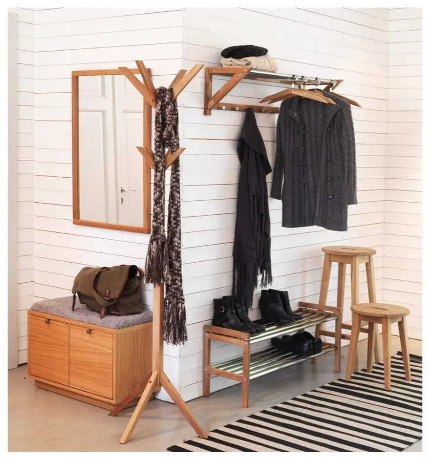 Skrinka na topánky v dekore duba s lavicou v sivo-prírodnej farbe Confetti – Rowico