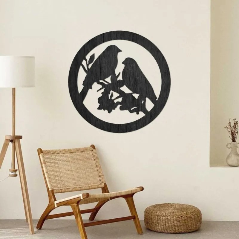 Drevený obraz na stenu vtáky na konári | SENTOP PR0517