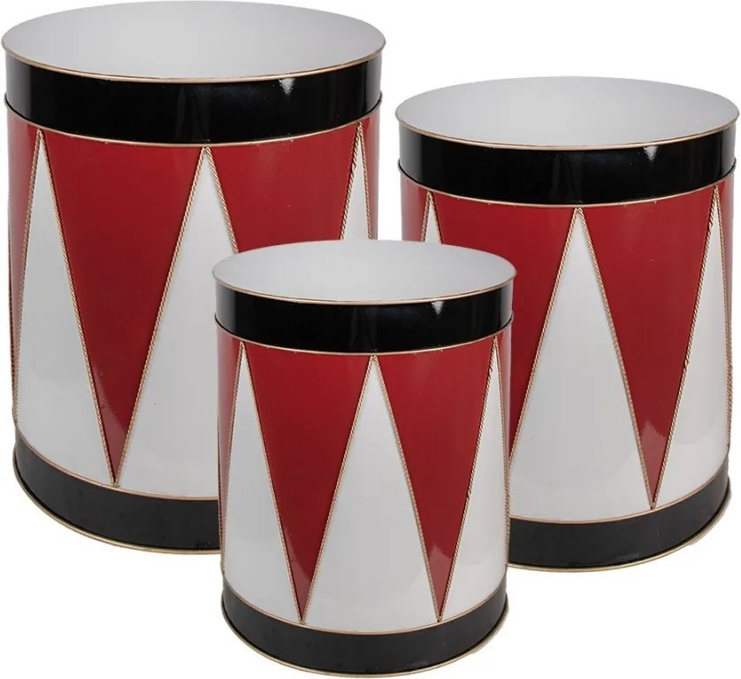 Červeno-biely dekoračný kovový bubon Drum - Ø 43*51 cm