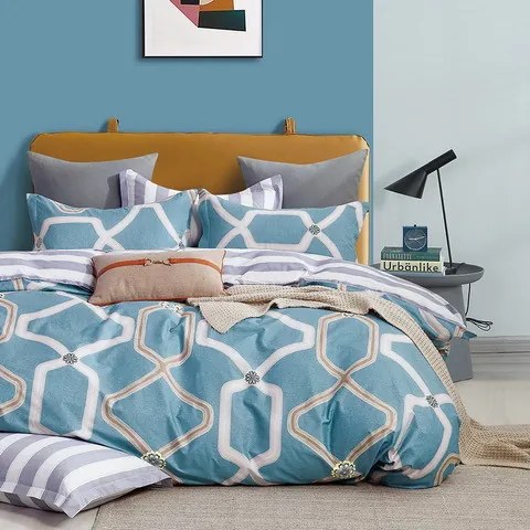 DomTextilu Moderné modré obojstrané bavlnené posteľné obliečky 4 časti: 1ks 200x220 + 2ks 70 cmx80 + plachta Modrá 40678-185799