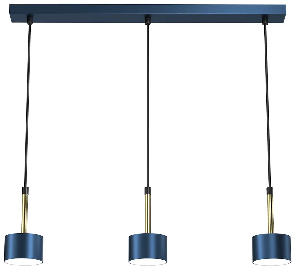 Závesné svietidlo Arena, 3x tmavomodré kovové tienidlo, db/g
